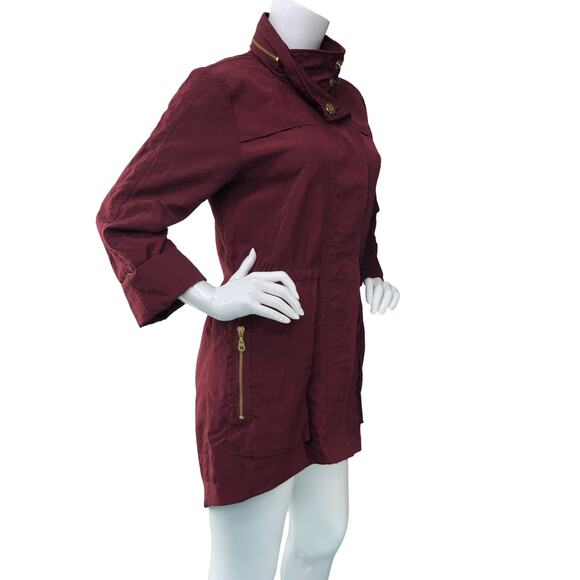 Tart Collections Womens Sz S Rain Jacket Oxblood Zip Pockets Packable Hood Lined - Picture 9 of 16